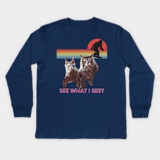 See what I see? (2 cats and Bigfoot) Kids Long Sleeve T-Shirt